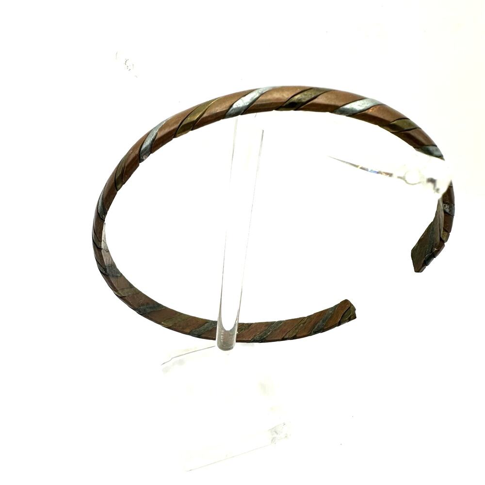 Western Copper Bracelet Twist Braid Cuff Southwestern Rustic Mixed Metal Boho